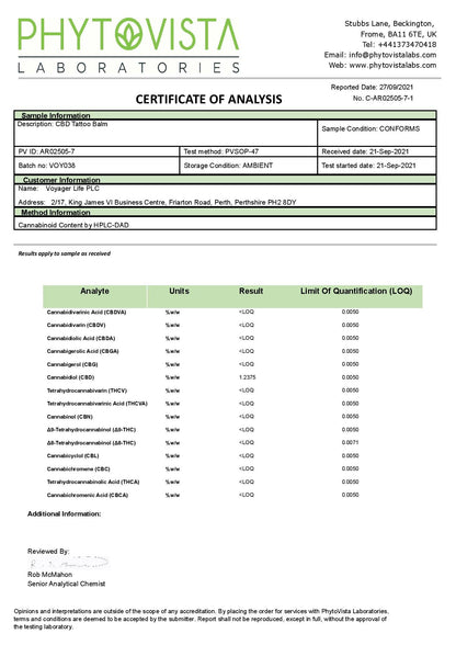 Voyager 300mg CBD Tattoo Balm - 30ml